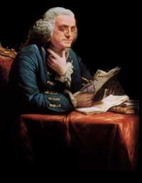 Portrait of U.S. president Benjamin Franklin with black eyes