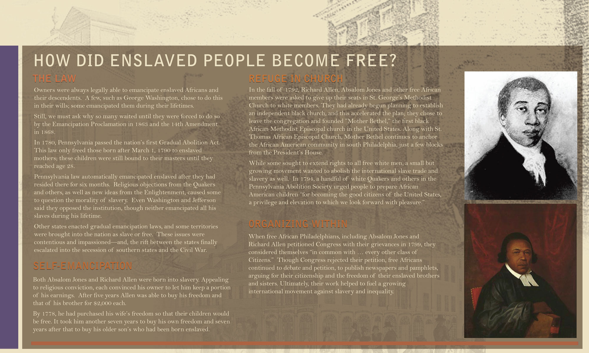 High res photograph of 1st panel in the exhibit: The President's House: Freedom and Slavery in the Making of a New Nation