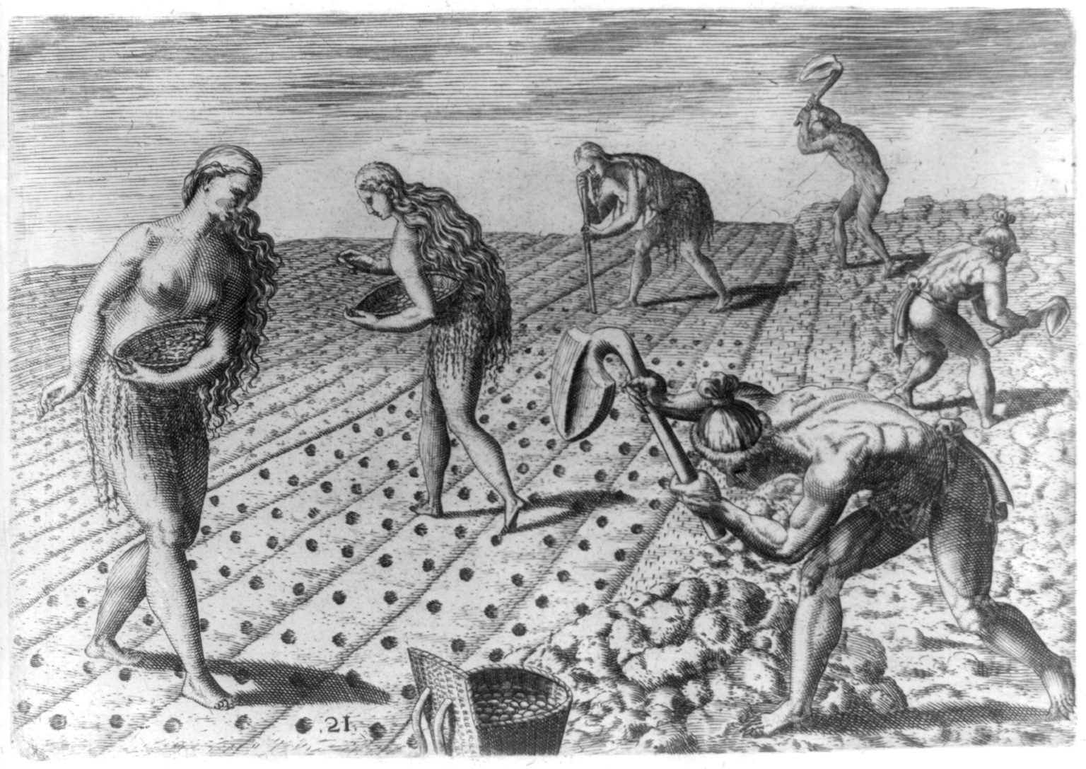 Florida Indians Planting Seeds of Beans or Maize