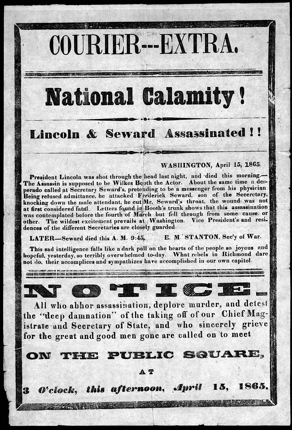 Broadside announcing Lincoln's assassination
